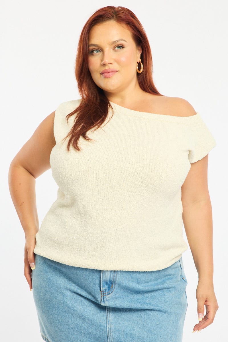 White Knit Top One Shoulder