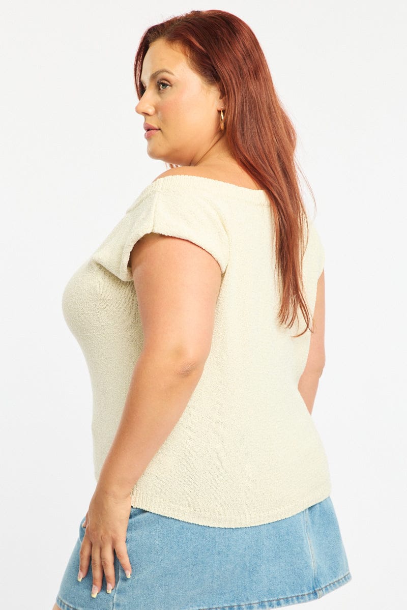 White Knit Top One Shoulder - Image 3