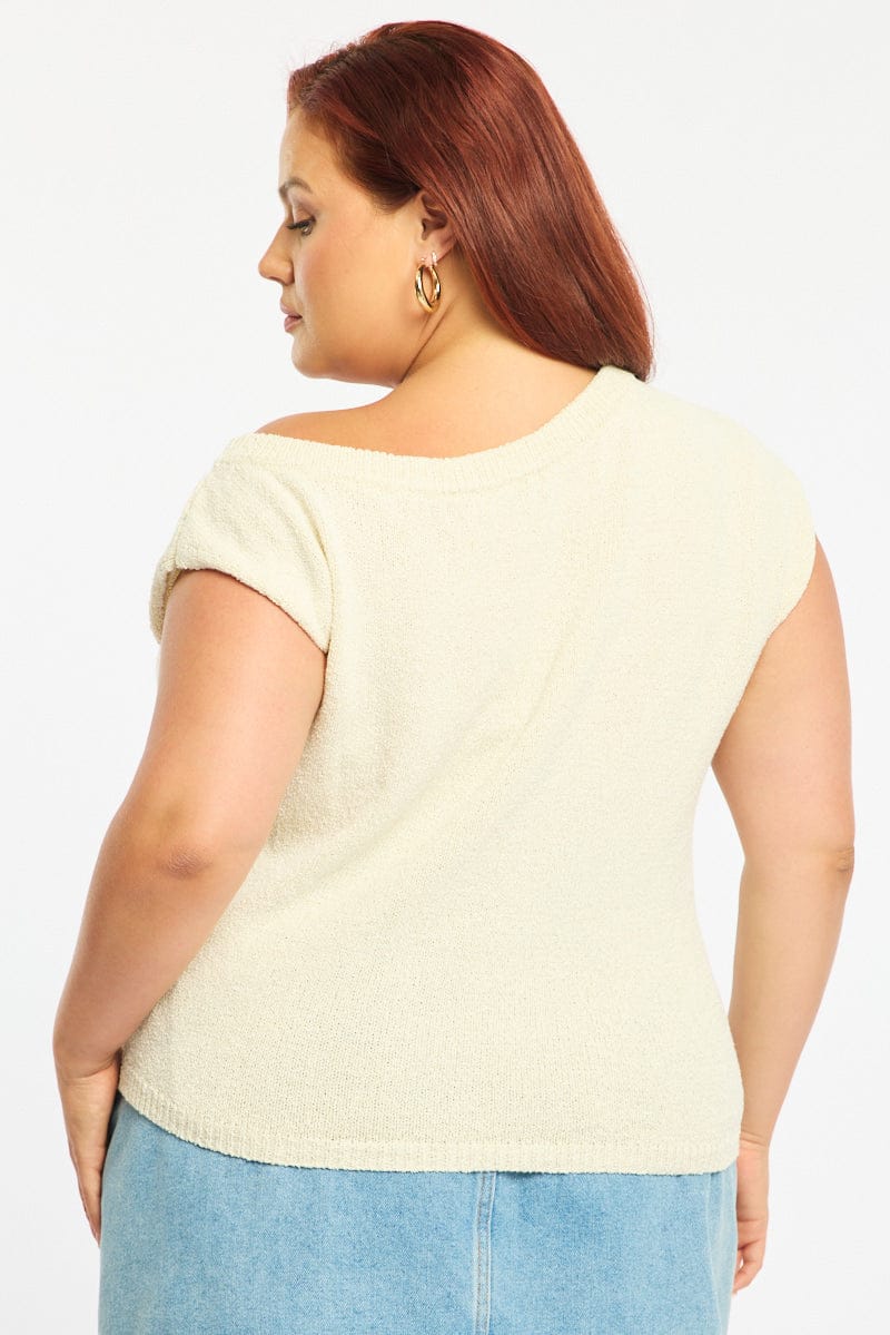 White Knit Top One Shoulder - Image 4