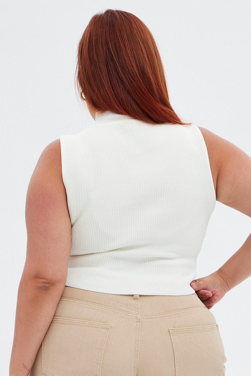 White Knit Top Ribbed High Neck - Image 5