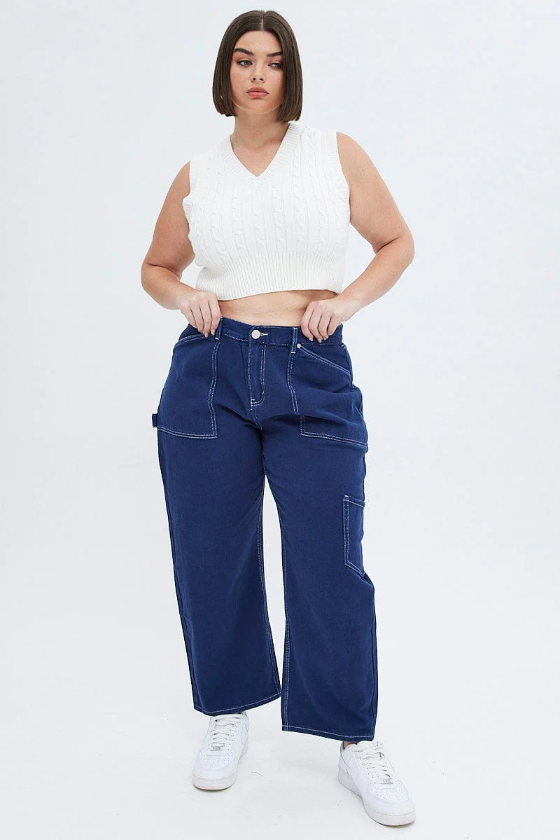 White Knit Vest Cabled Crop - Image 3