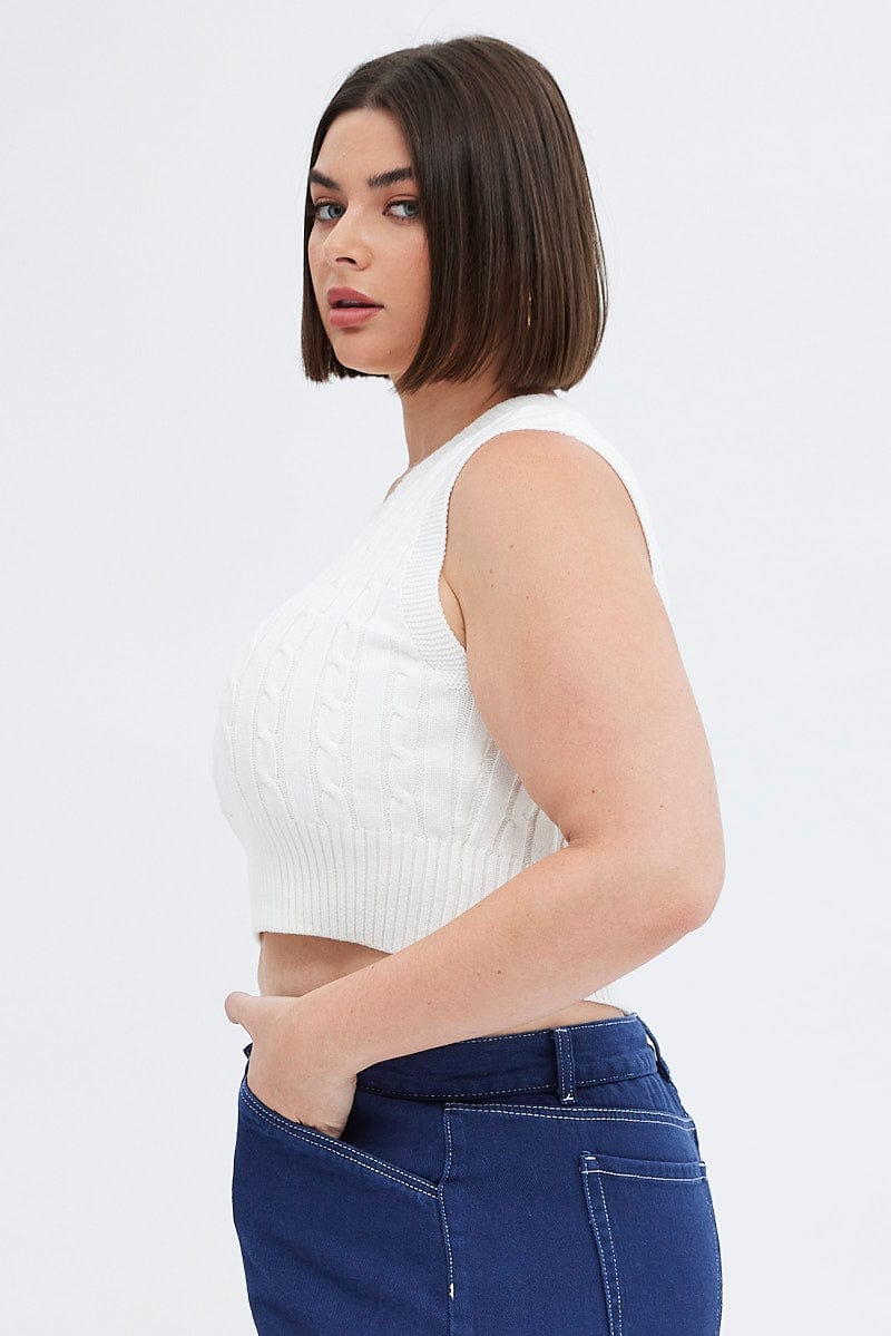 White Knit Vest Cabled Crop - Image 5