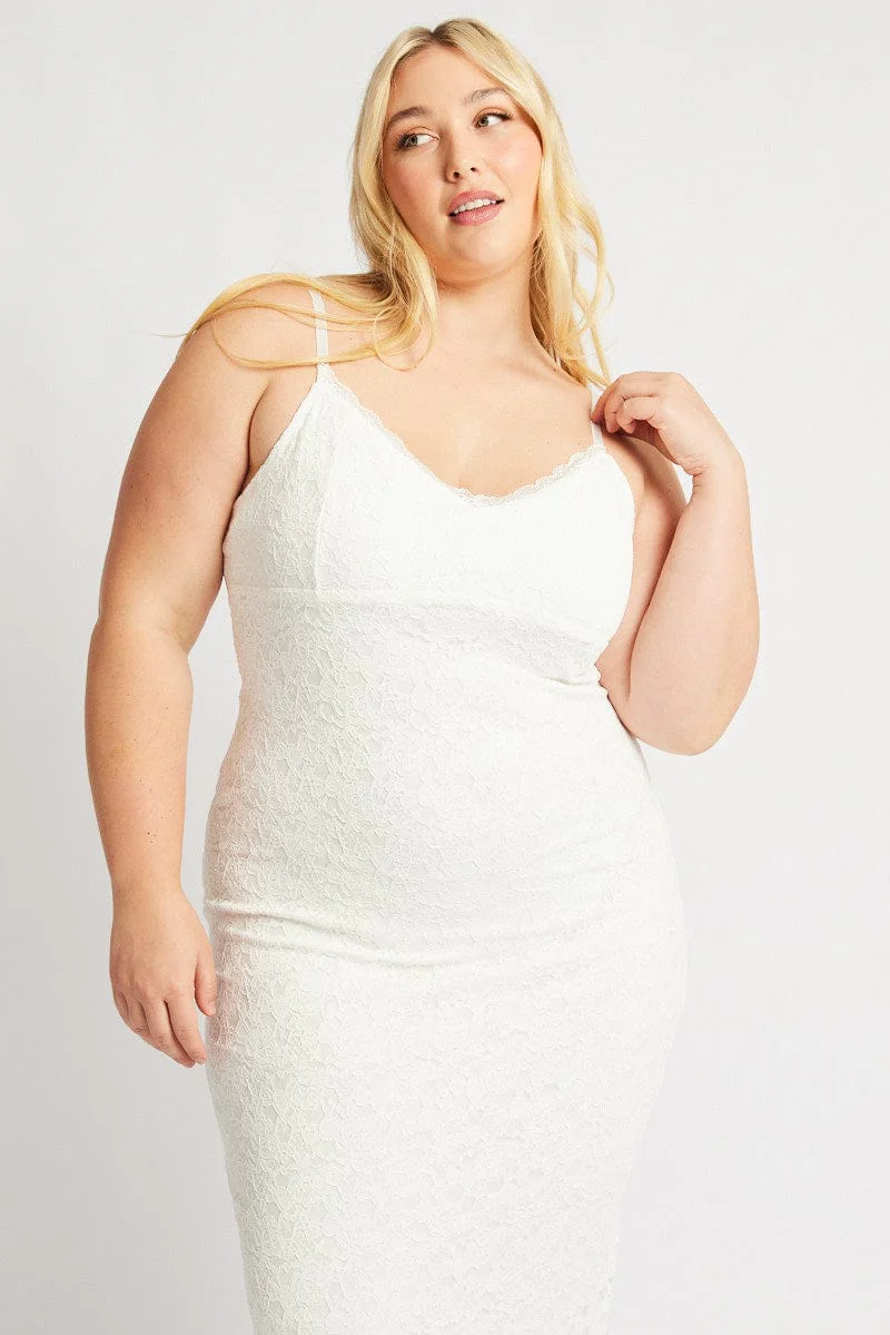White Lace Bodycon Midi Dress - Image 2