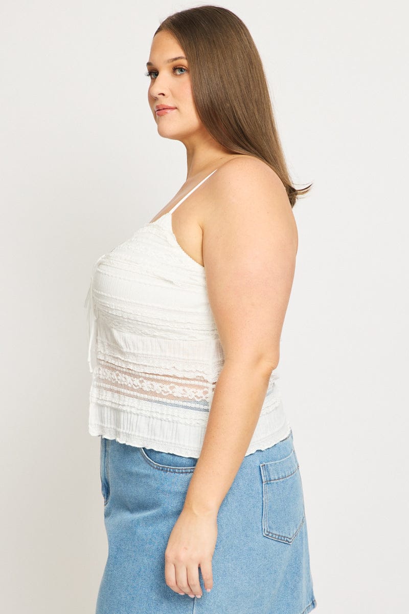 White Lace Cami Top Open Front - Image 3