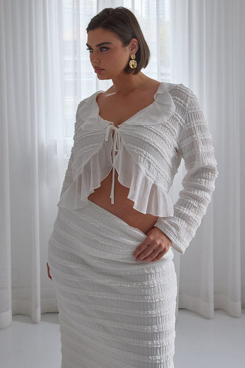 White Lace Frill Tie Bolero Jacket