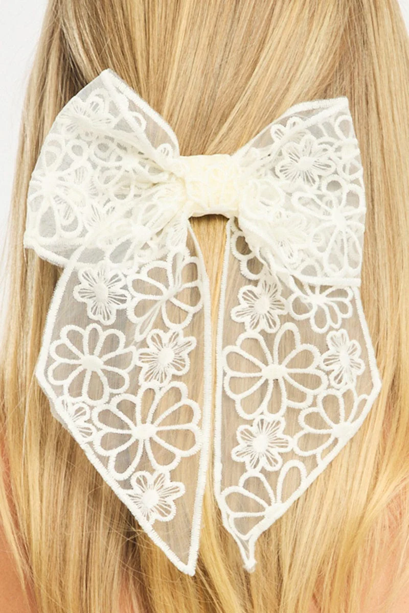 White Lace Hair Bow - Image 2