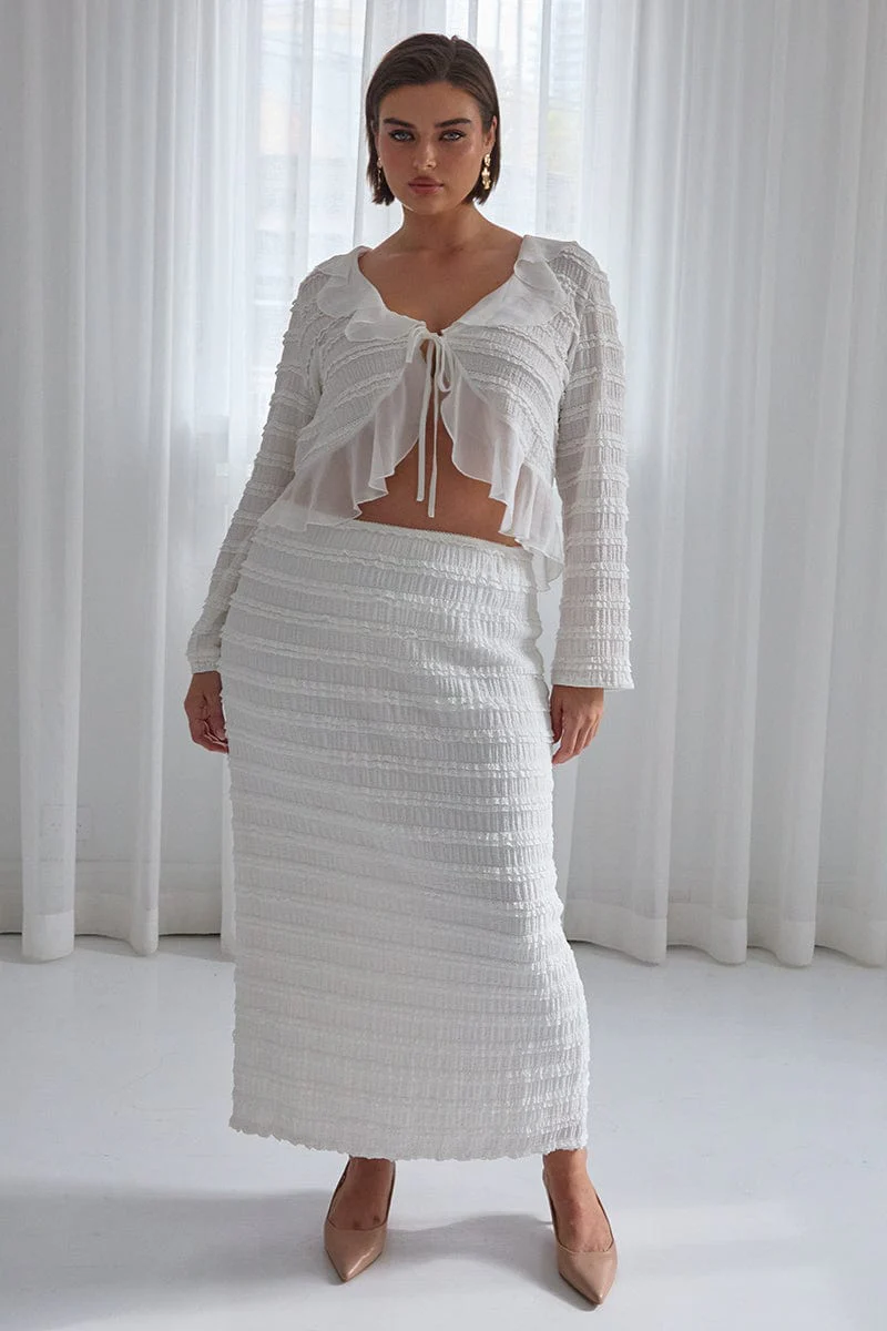 White Lace Maxi Skirt With Waist Trim