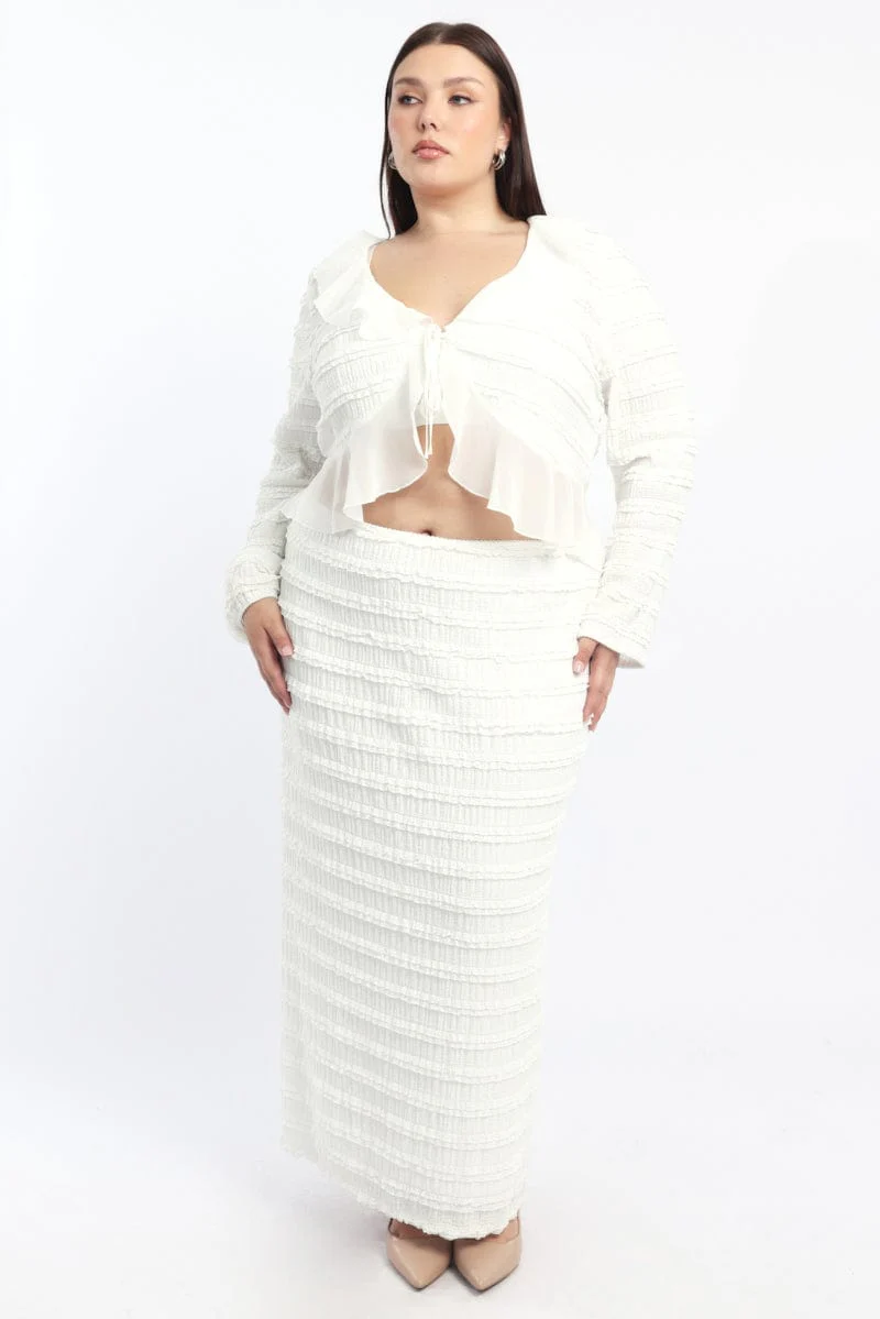 White Lace Maxi Skirt With Waist Trim - Image 2