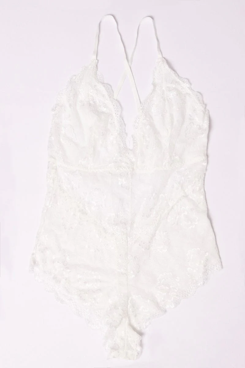 White Lace One Piece Bodysuit Lingerie