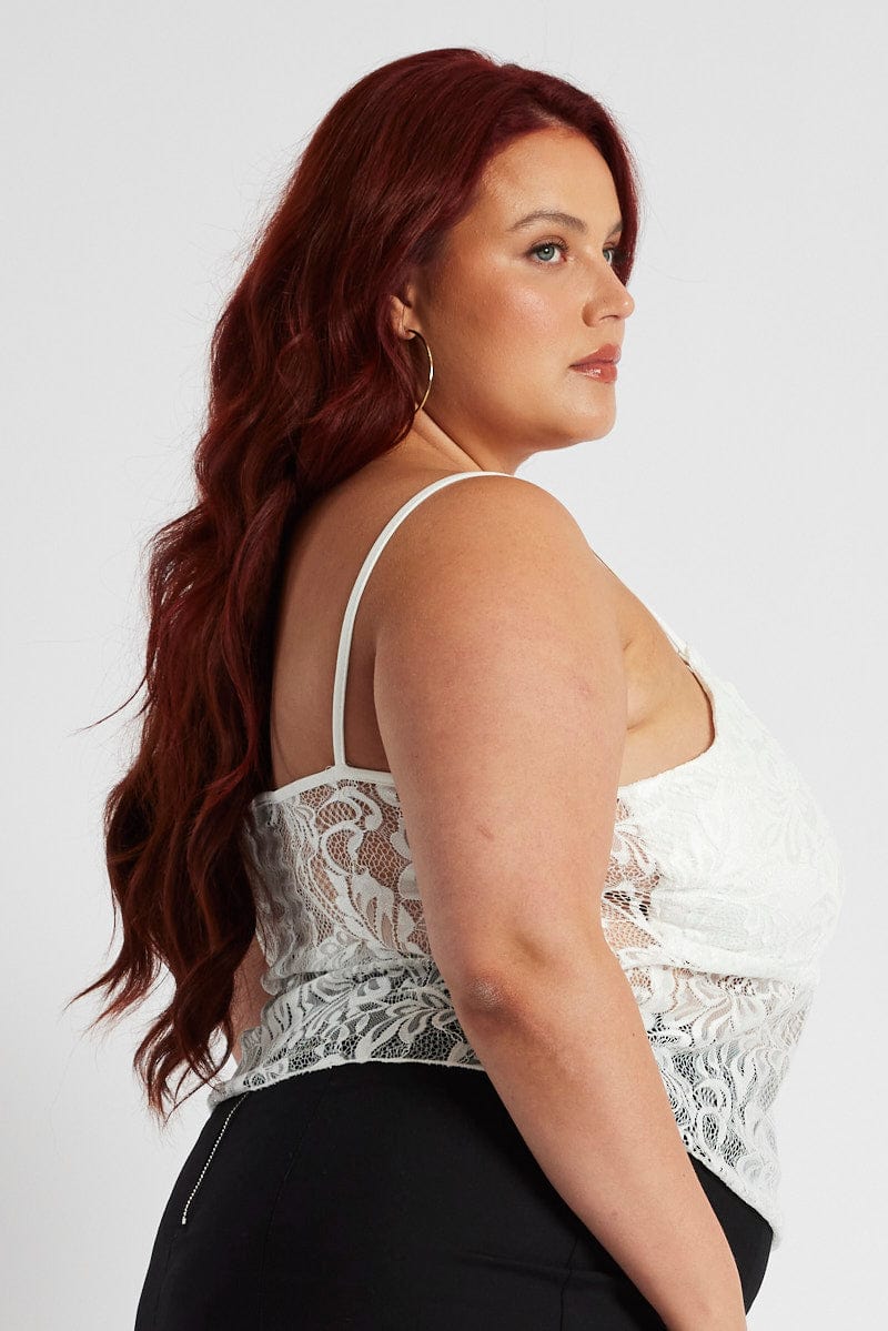 White Lace Singlet Top Sleeveless Longline Tie Front - Image 4