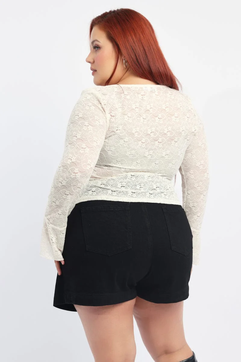 White Lace Top Long Sleeve Front Tie - Image 5
