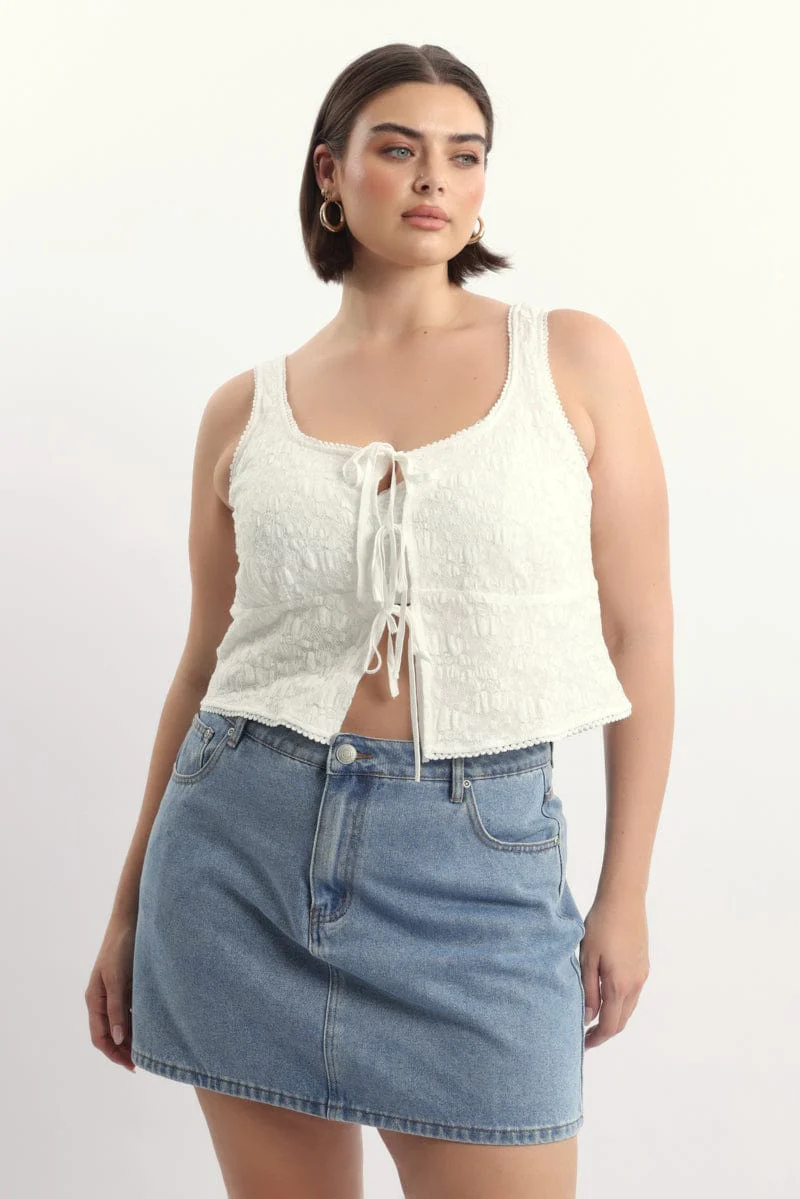 White Lace Top Open Front Tie