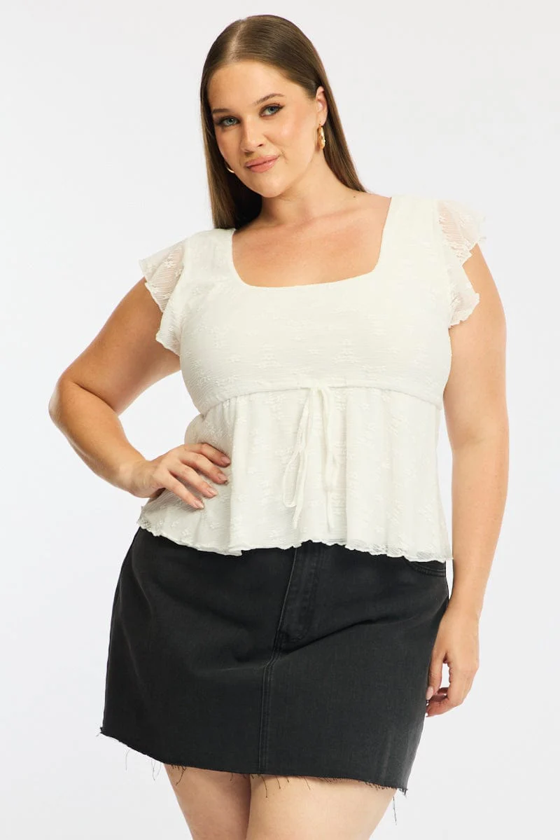 White Lace Top Short Sleeve Babydoll