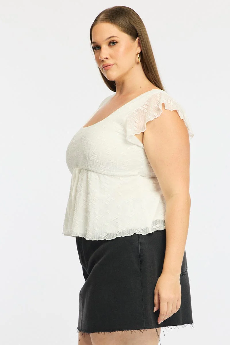 White Lace Top Short Sleeve Babydoll - Image 3