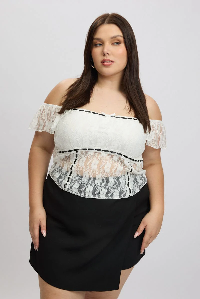 White Lace Top Singlet Squared Neck - Image 3