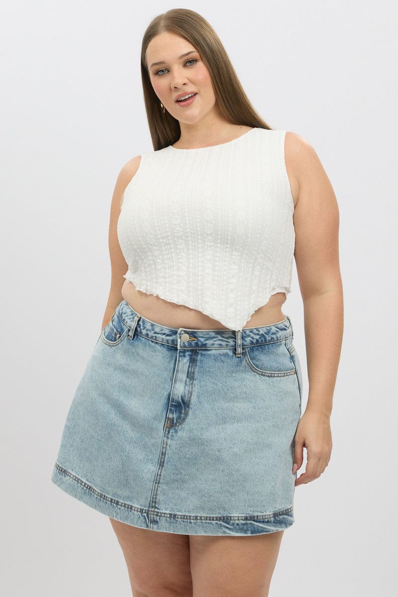 White Lace Top Sleeveless Asymmetric