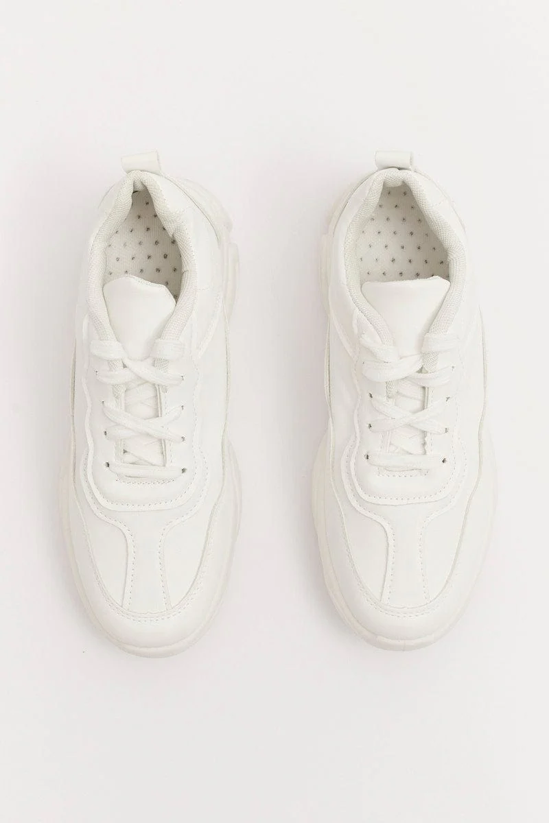 White Lace Up Chunky Sneakers Trainers - Image 2