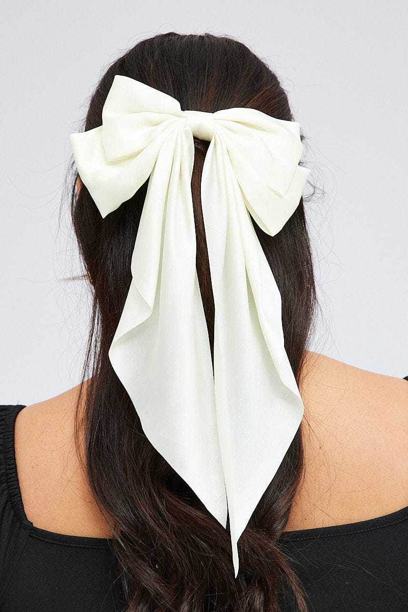 White Large Bow Hair Clip