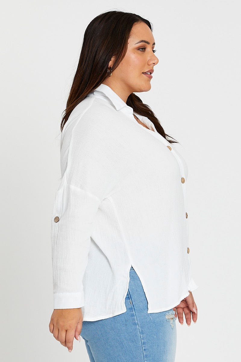 White Long Sleeve Cotton Crush Shirt - Image 4