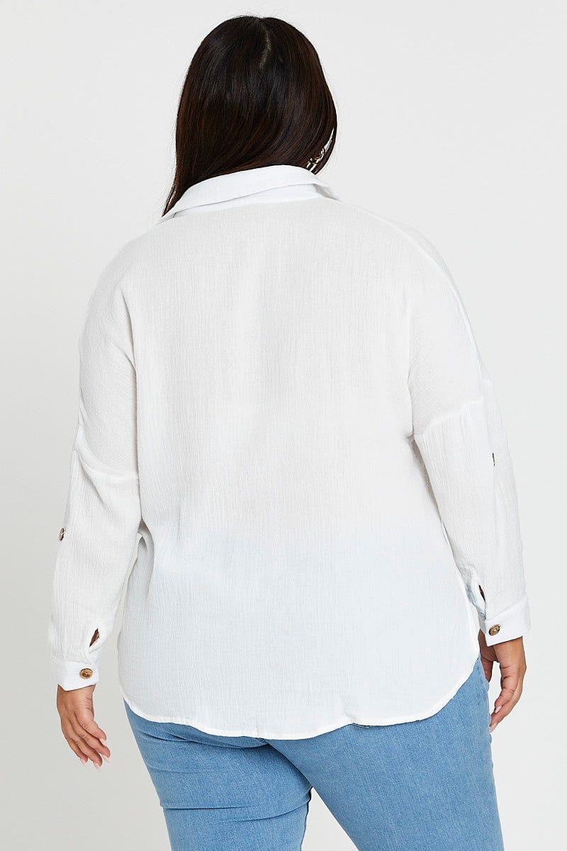 White Long Sleeve Cotton Crush Shirt - Image 5