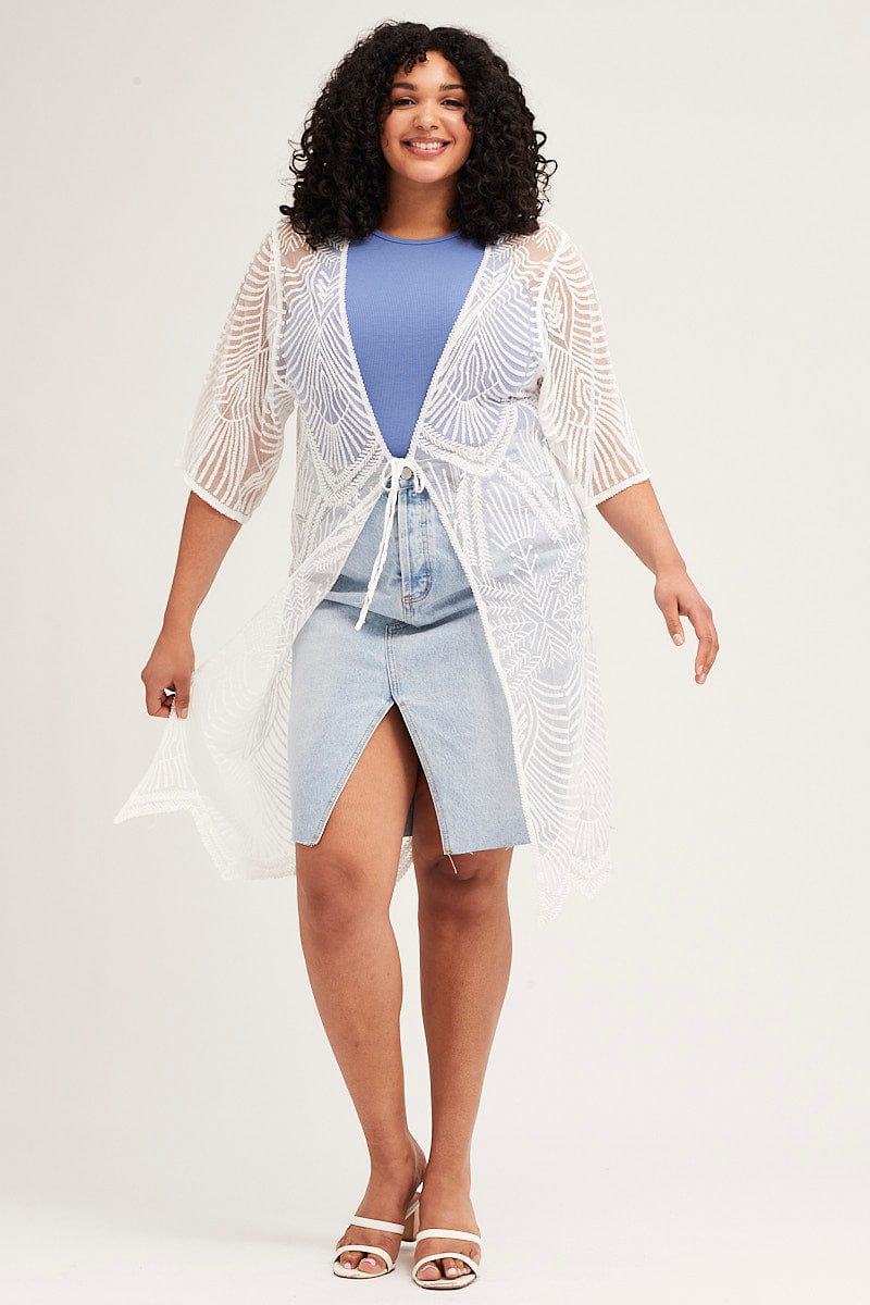 White Long Sleeve Crochet Oversized Cardigan