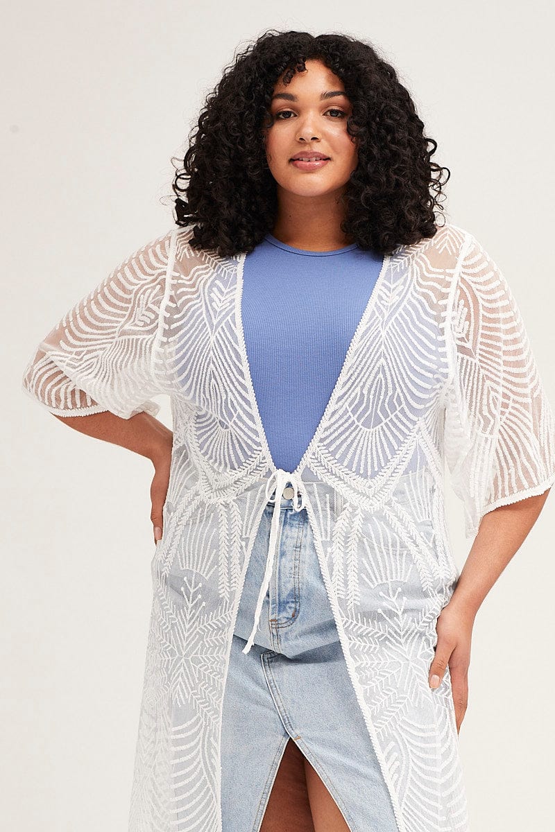 White Long Sleeve Crochet Oversized Cardigan - Image 2