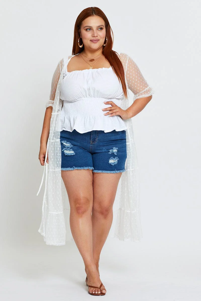 White Longline Cardigan Short Sleeve Crochet - Image 3