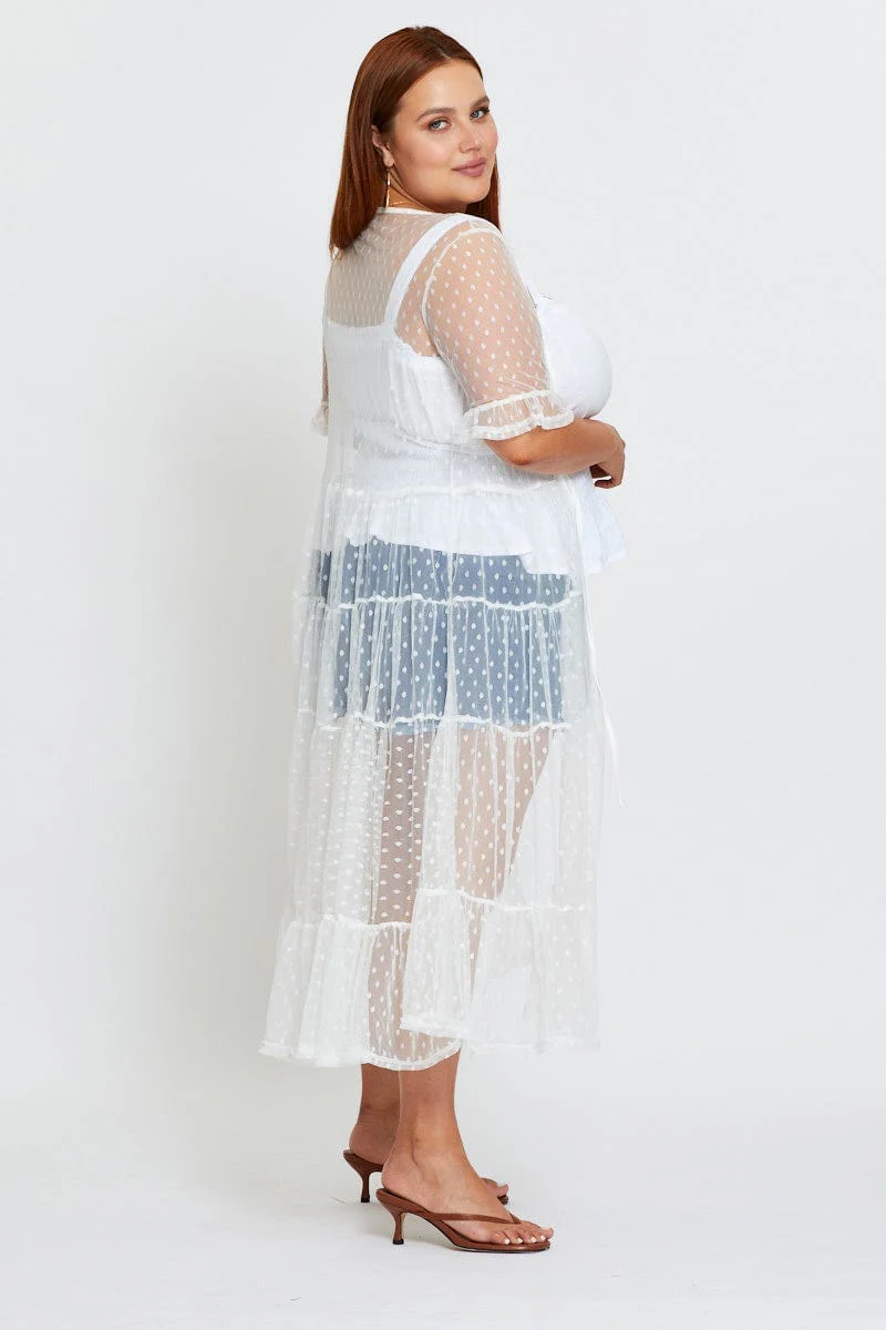 White Longline Cardigan Short Sleeve Crochet - Image 4