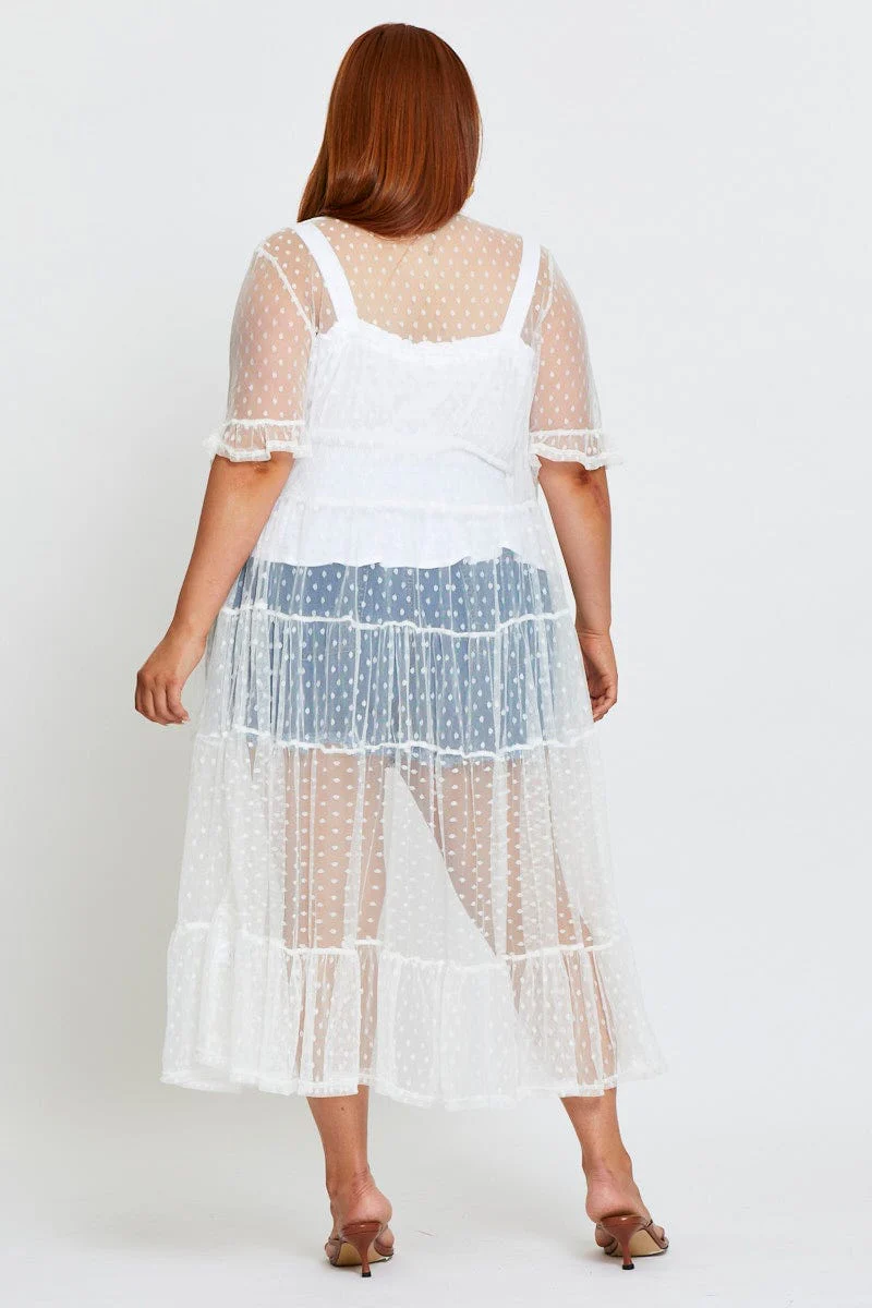 White Longline Cardigan Short Sleeve Crochet - Image 5