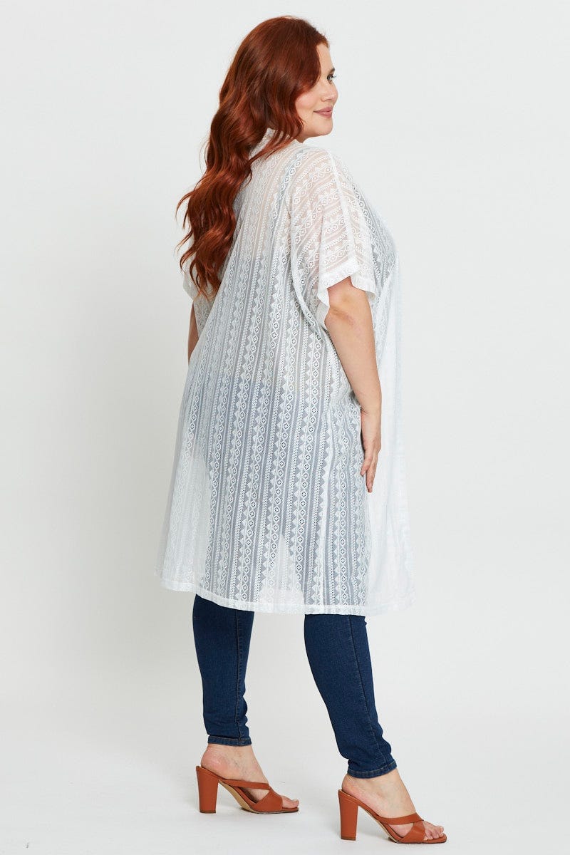 White Longline Cardigan Short Sleeve Lace - Image 3
