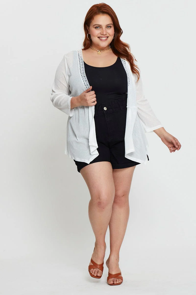 White Longline Cardigan Three-quarter Sleeve Jersey - Image 2