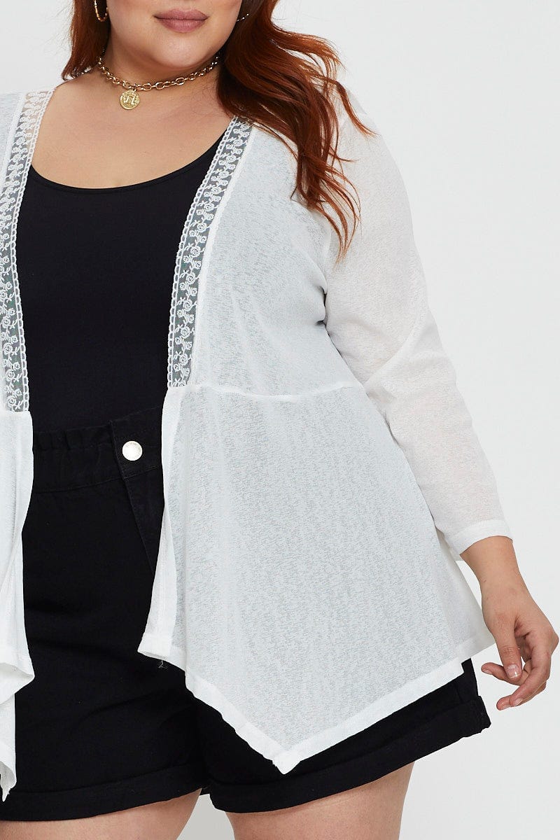 White Longline Cardigan Three-quarter Sleeve Jersey - Image 5