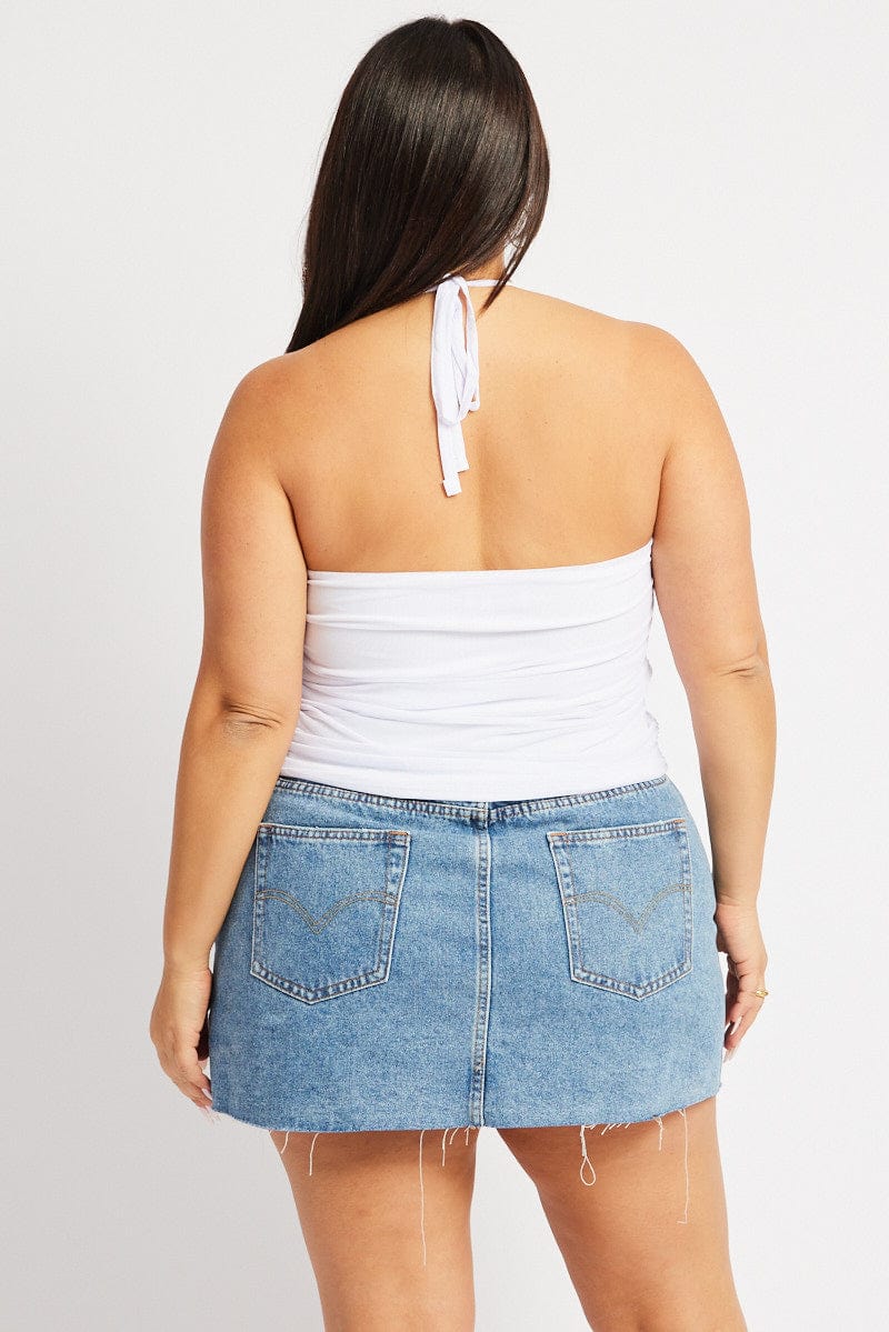 White Mesh Top Shirred V Neck - Image 5