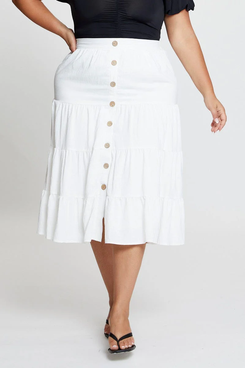 White Midi Skirt Mock Button - Image 2