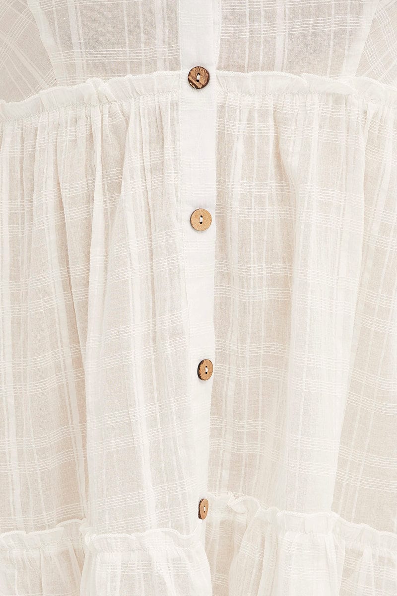White Mini Dress Short Sleeve Button Front Textured - Image 6