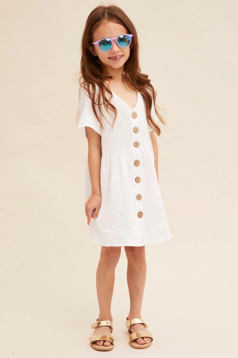 White Mini Skater Dress Kids Sleeveless - Image 3