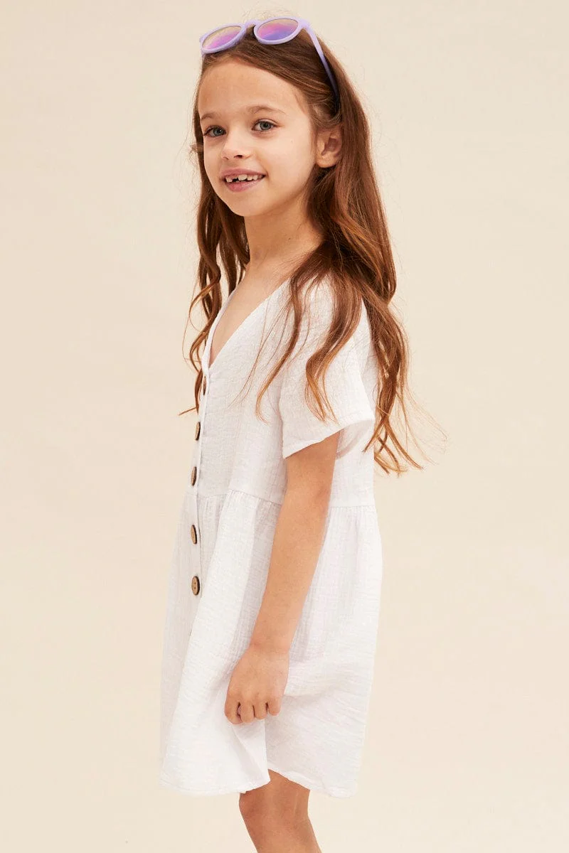 White Mini Skater Dress Kids Sleeveless - Image 4