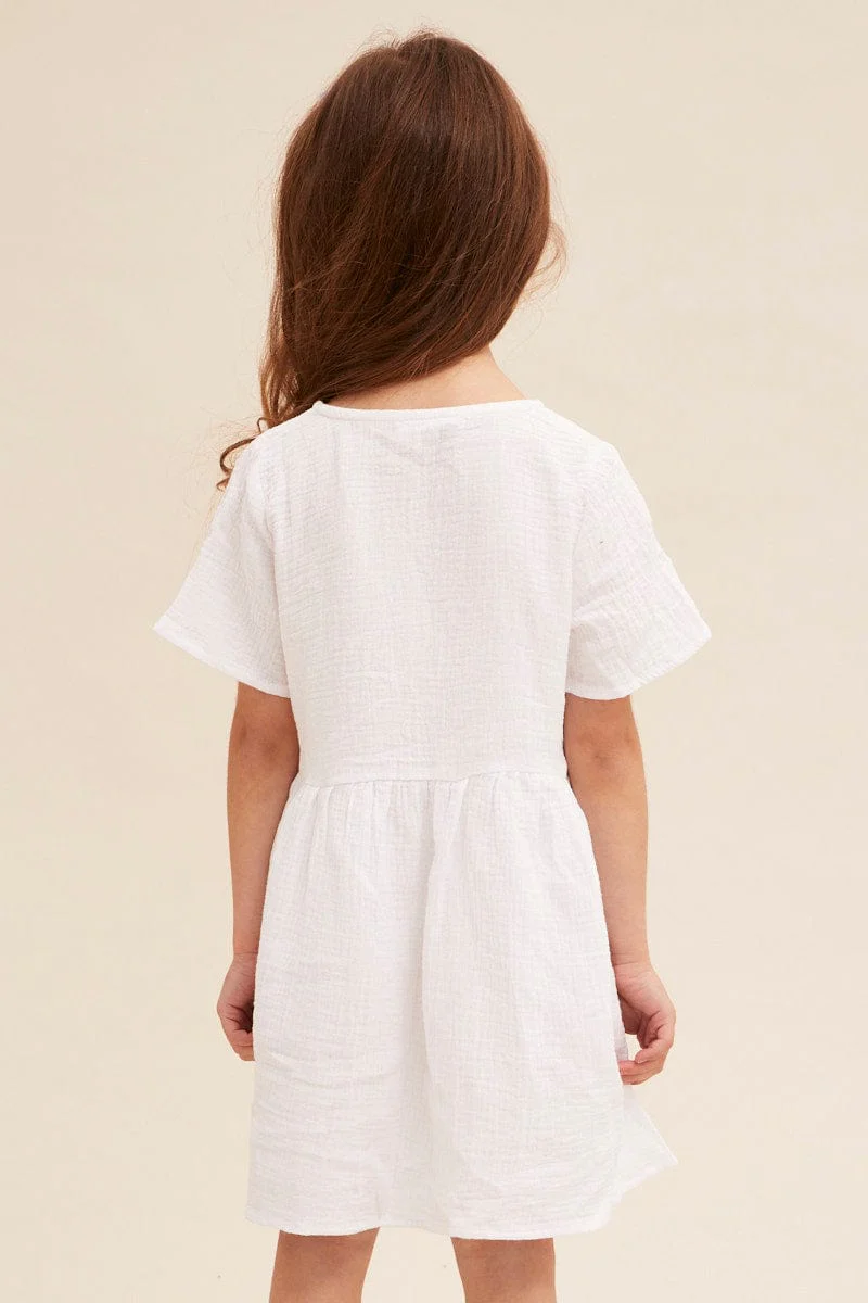 White Mini Skater Dress Kids Sleeveless - Image 5