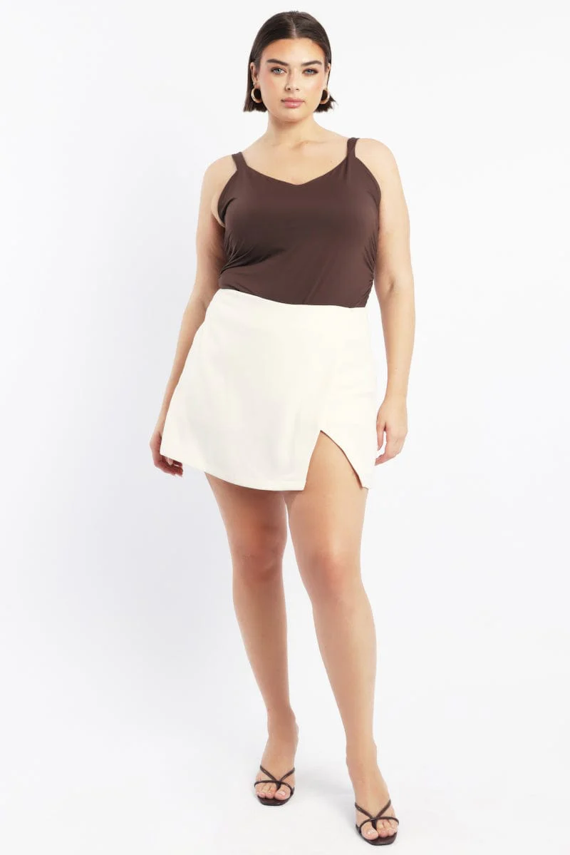 White Mini Wrap Front Skirt Skort - Image 2