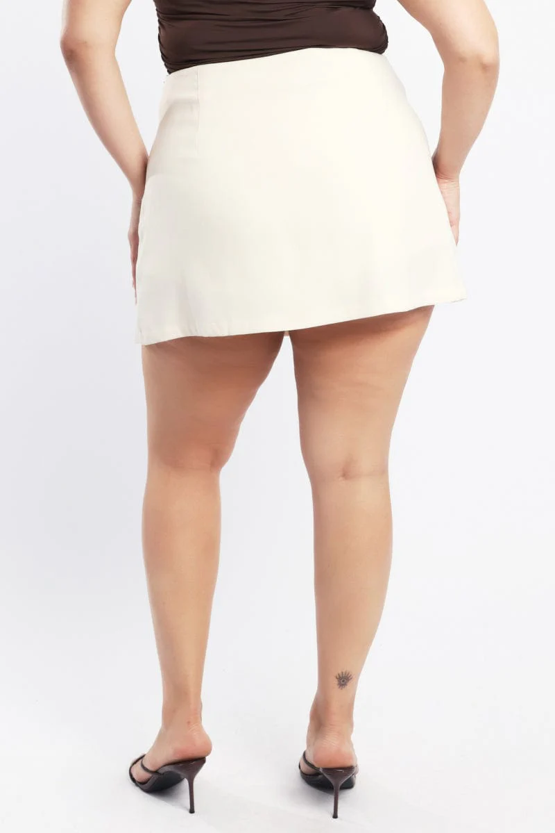 White Mini Wrap Front Skirt Skort - Image 5