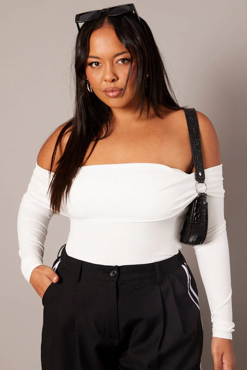 White Off Shoulder Top Long Sleeve - Image 2