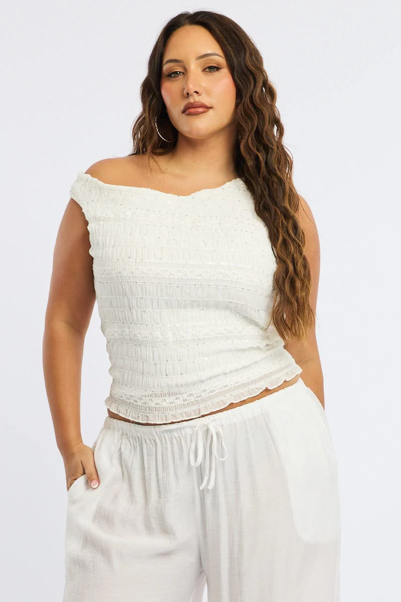 White One Shoulder Ruffle Top