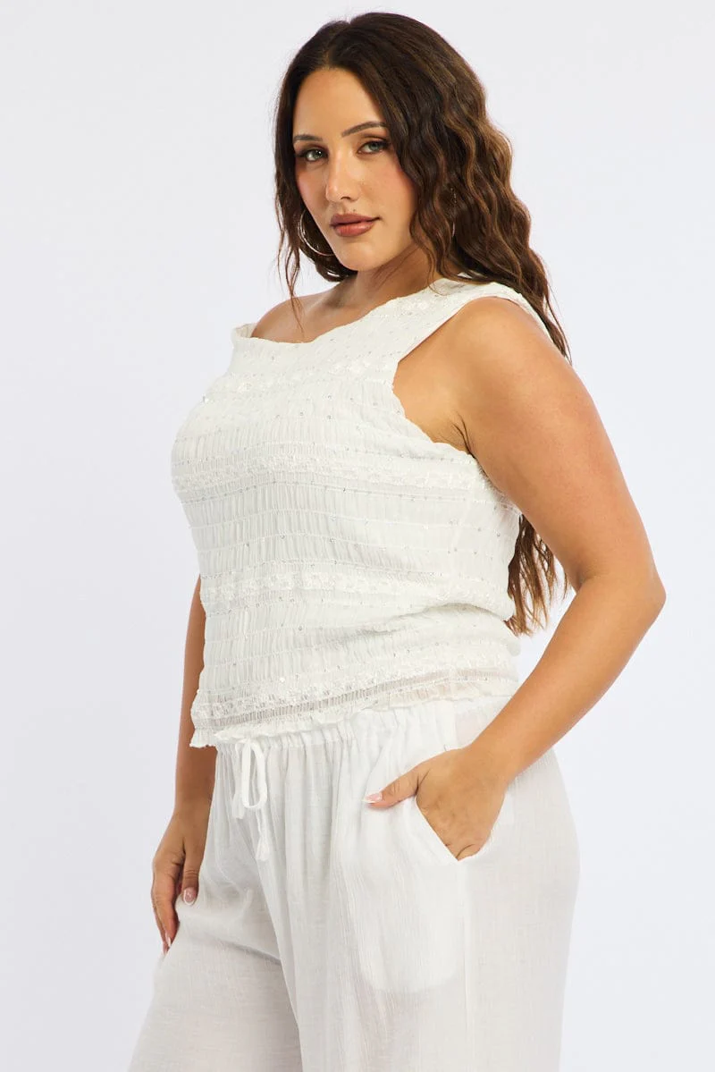 White One Shoulder Ruffle Top - Image 4