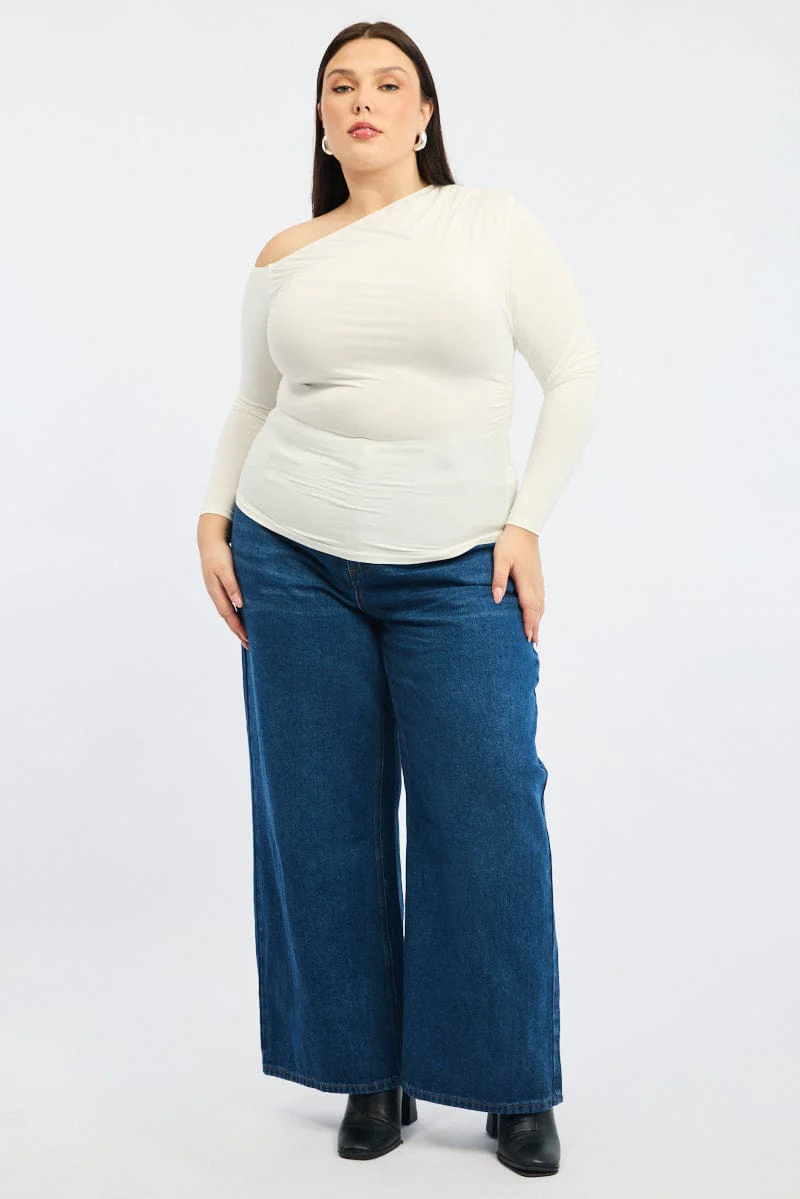 White One Shoulder Top Long Sleeve - Image 3