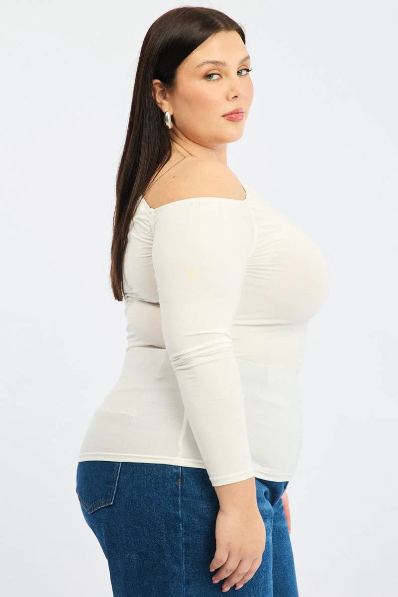 White One Shoulder Top Long Sleeve - Image 4