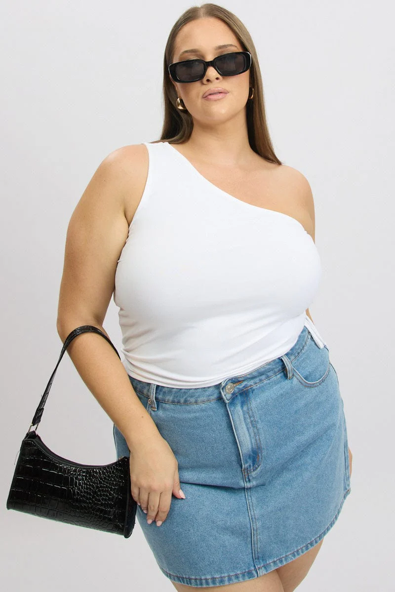 White One Shoulder Top Ruched Side