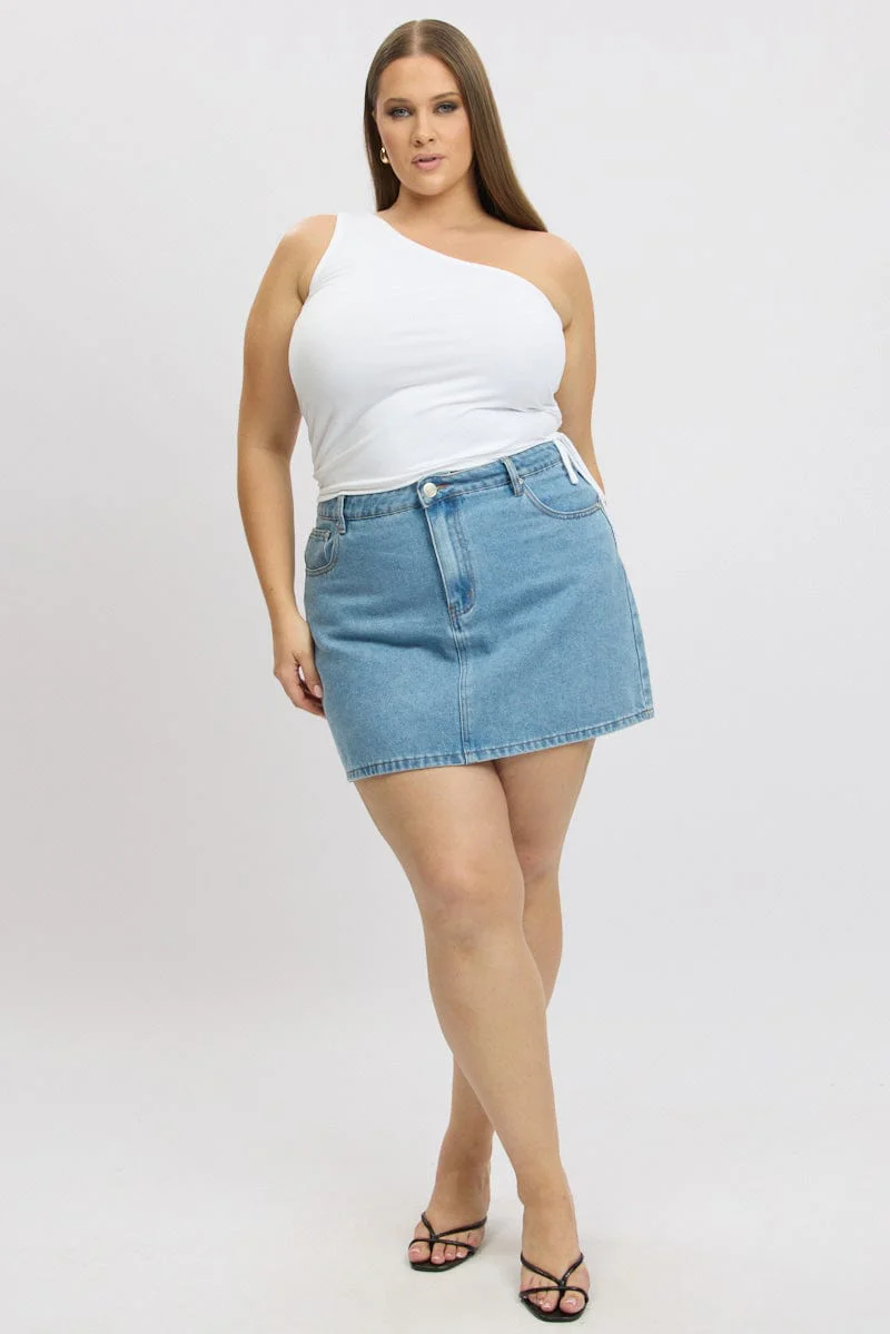White One Shoulder Top Ruched Side - Image 2