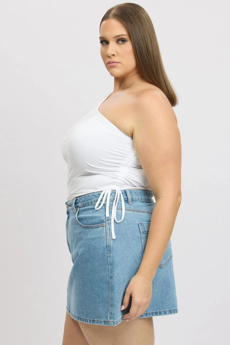 White One Shoulder Top Ruched Side - Image 4