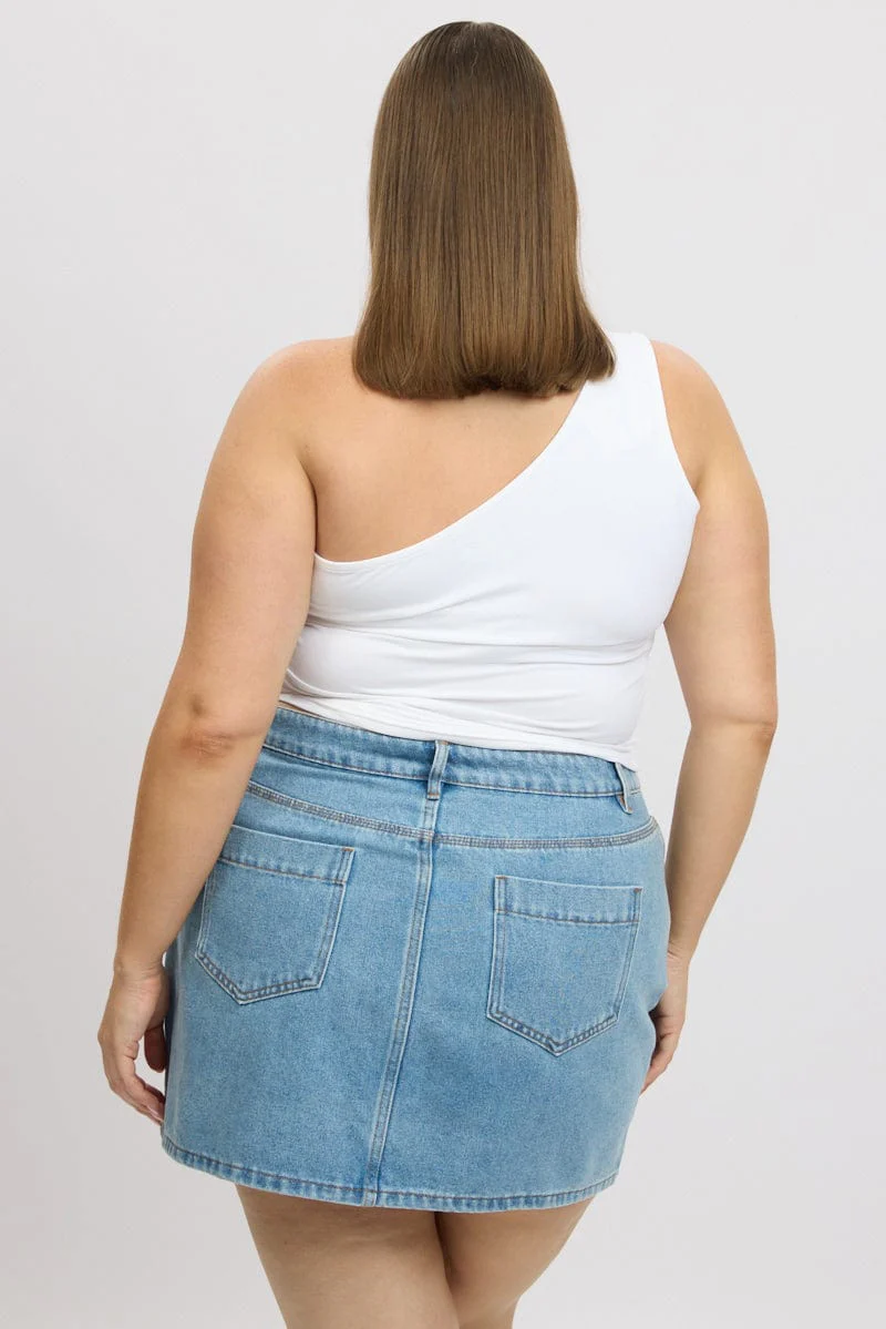 White One Shoulder Top Ruched Side - Image 5