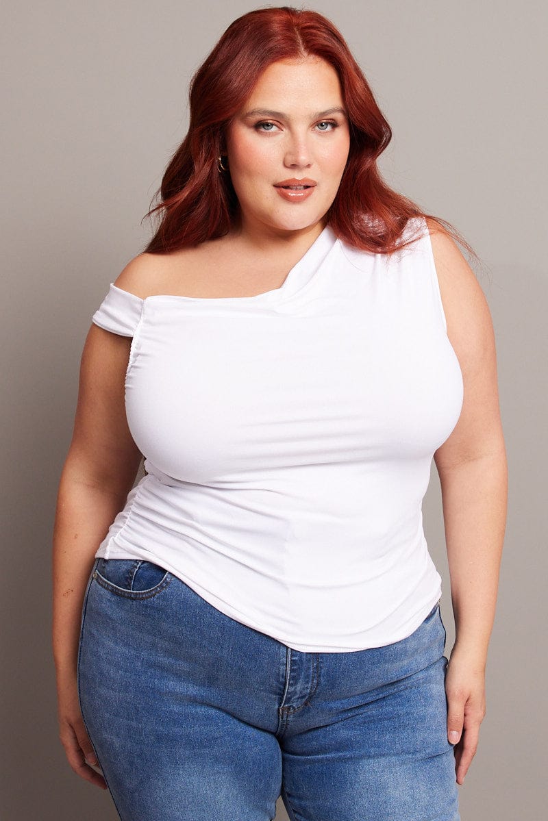 White One Shoulder Top Supersoft - Image 3